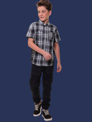 Boys’ 100% Cotton Half Sleeves Blue Check Shirt with 4 way Stretch Cotton Hosiery Side Panels for better comfort – Perfect for Active Wear