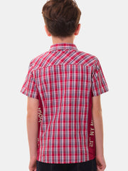 Boys’ 100% Cotton Half Sleeves Red Check Shirt with 4 way Stretch Cotton Hosiery Side Panels for better comfort – Perfect for Active Wear