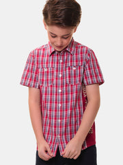 Boys’ 100% Cotton Half Sleeves Red Check Shirt with 4 way Stretch Cotton Hosiery Side Panels for better comfort – Perfect for Active Wear