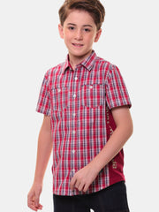 Boys’ 100% Cotton Half Sleeves Red Check Shirt with 4 way Stretch Cotton Hosiery Side Panels for better comfort – Perfect for Active Wear