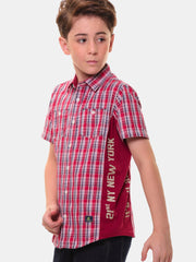 Boys’ 100% Cotton Half Sleeves Red Check Shirt with 4 way Stretch Cotton Hosiery Side Panels for better comfort – Perfect for Active Wear