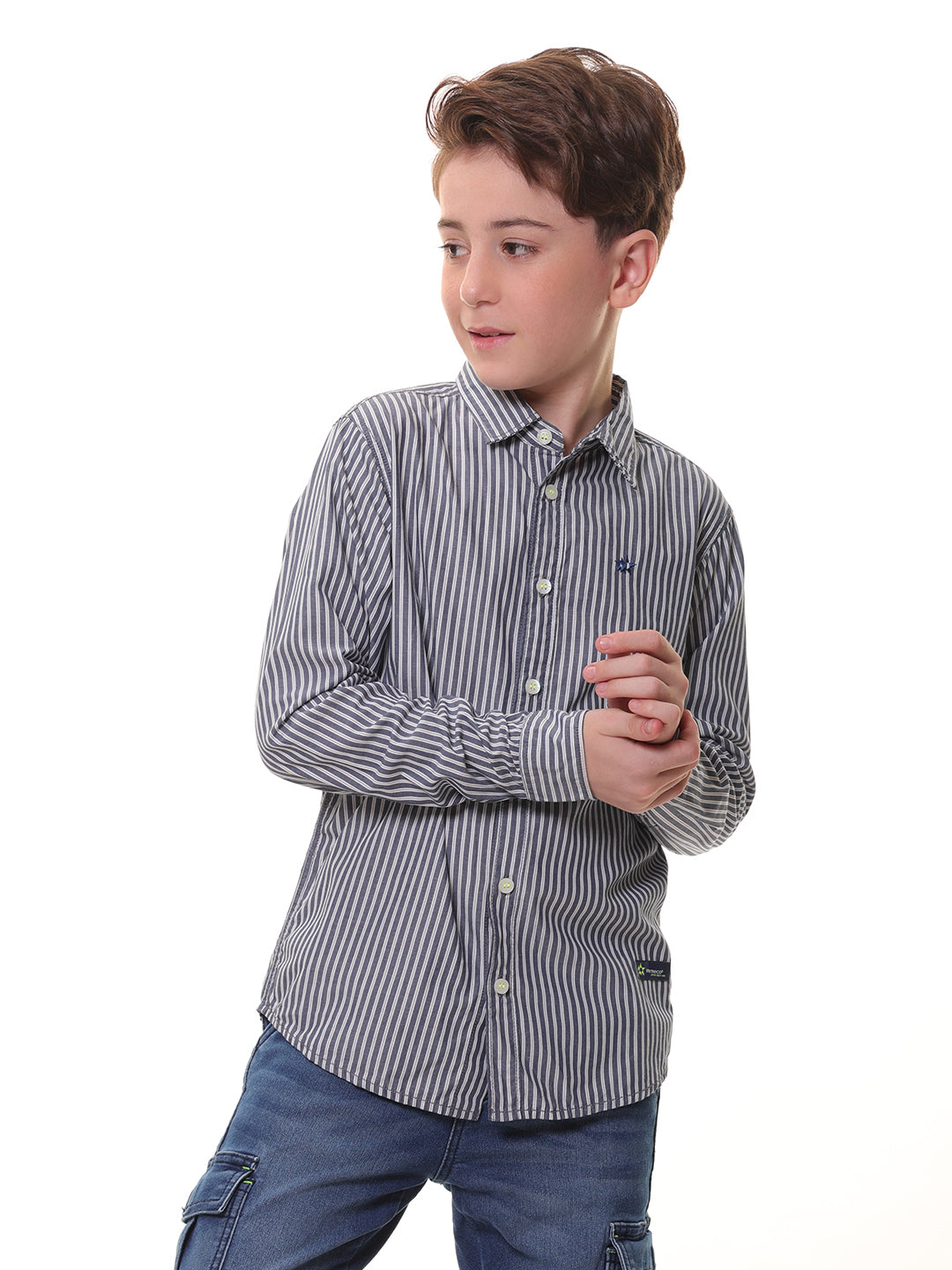 Boys’ 100% Cotton Full Sleeves Grey Stripe Shirt – Perfect for Everyday Elegance